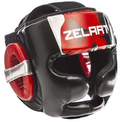 Шолом боксерський з повним захистом Zelart L, чорний-червоний, код: BO-1320_LR-S52