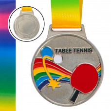 Медаль спортивна зі стрічкою кольорова PlayGame Настільний Теніс d-65 мм срібна, код: C-0341_S