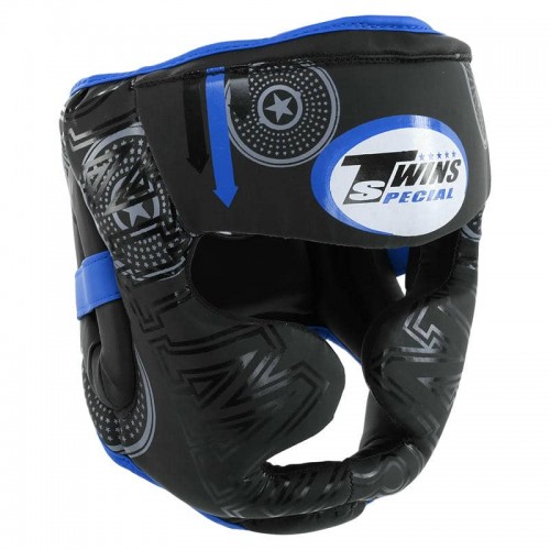 Шолом боксерський з повним захистом Twins PVC L, чорний-синій, код: BO-9481_LBL