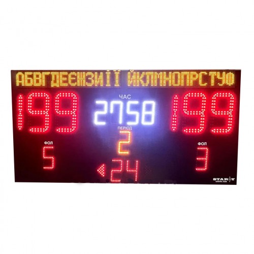 Спортивне табло для баскетболу з зображенням рахунку гри, періоду, часу та фолу, назва команд LedPlay 2100х1060х50 мм, код: 07633-ST