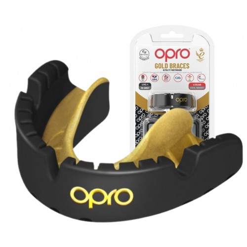 Капа Opro Gold Braces під брекети доросла (вік 11+) Blackl/Gold, код: Gold_Braces_Bl/Gold