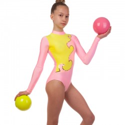 Купальник для художньої гімнастики дитячий FitGo 38, зріст 152, рожевий-жовтий, код: DR-1405_38PY