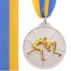 Медаль спортивна зі стрічкою PlayGame Боротьба срібна, код: C-4852_S