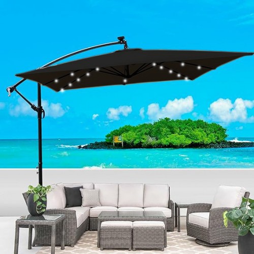 Парасоля садова WCG з LED-підсвіткою + чохол 2500x2500 мм, чорний, код: W-7055LED-BL-IF