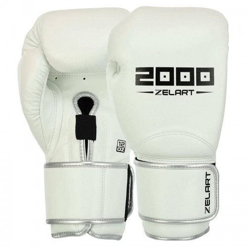 Боксерські рукавиці шкіряні Zelart 14 унцій, білий, код: BO-3880_14W