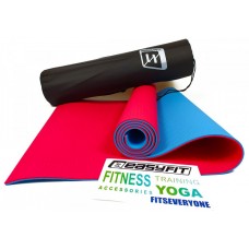 Килимок для йоги та фітнесу EasyFit TPE+TC двошаровий + чохол, 1830х610х6 мм, червоний з блакитним, код: EF-1924E-RBl-EF
