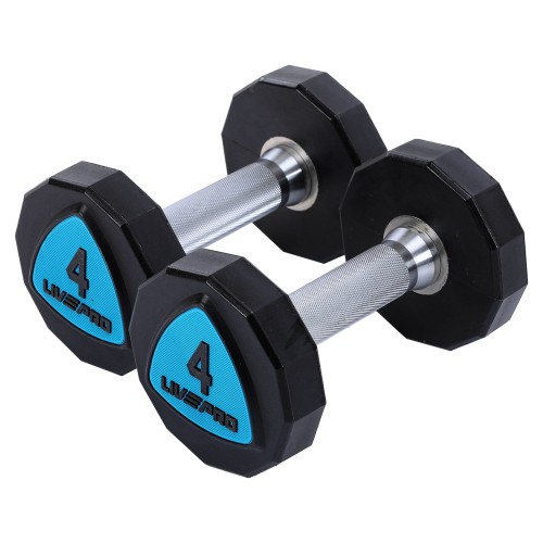 Гантелі цільні професійні з поліуретановим покриттям LiveUp 2х4кг, чорний-синій, код: LP8003-4-S52 Гантелі цільні професійні з поліуретановим покриттям LiveUp 2х4кг, чорний-синій, код: LP8003-4-S52