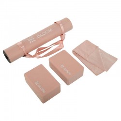 Набір для йоги 4в1 килимок, ремінь-стяжка, блок для йоги, рушник для йоги, рожевий, код: LB7101_P Набір для йоги 4в1 килимок, ремінь-стяжка, блок для йоги, рушник для йоги, рожевий, код: LB7101_P