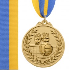 Медаль спортивна зі стрічкою двоколірна PlayGame Волейбол золота, код: C-4850_G