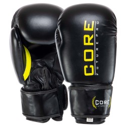 Рукавички боксерські шкіряні Core 12 унцій, черный-салатовий, код: BO-8541_12LG