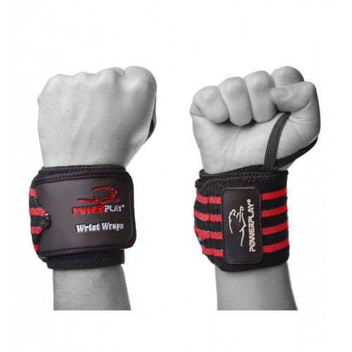 Кистьові бинти PowerPlay Gym WristT Wraps 450 мм, чорний-червоний, код: PP_3081_Red