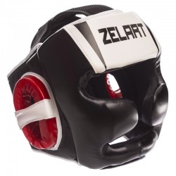 Шолом боксерський з повним захистом Zelart L, білий-чорний-червоний, код: BO-1328_LW-S52