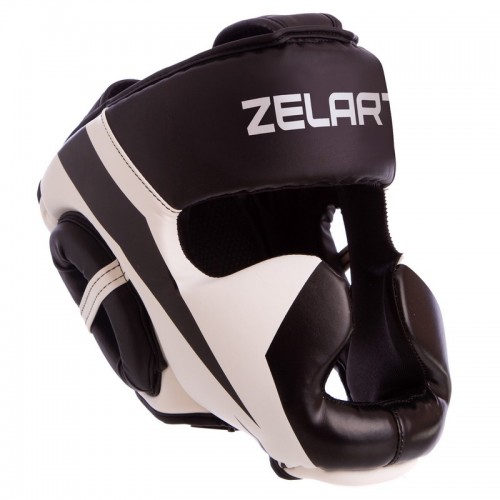Шолом боксерський Zelart з повним захистом L чорний-білий, код: BO-7041_LBKW