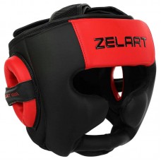 Шолом боксерський з повним захистом шкіряний Zelart S, чорний-червоний, код: BO-3870_SR
