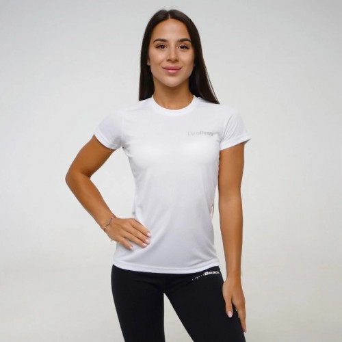 Футболка жіноча спортивна GymBeam Clothing TRN White M, білий + срібний логотип, код: 219233-GB