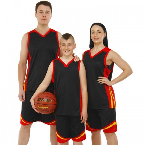 Форма баскетбольна майка та шорти Lidong 5XL, чорний-червоний, код: L044_5XLBK
