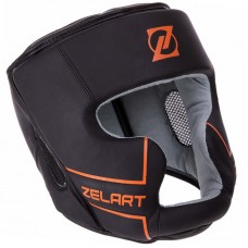 Шолом боксерський Zelart з повним захистом шкіряний M чорний-помаранчевий, код: VL-3151_MOR-S52