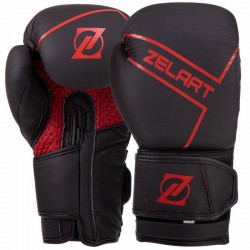 Рукавички боксерські шкіряні на липучці Zelart 12 унцій, чорний-червоний, код: VL-3149_12BKR-S52
