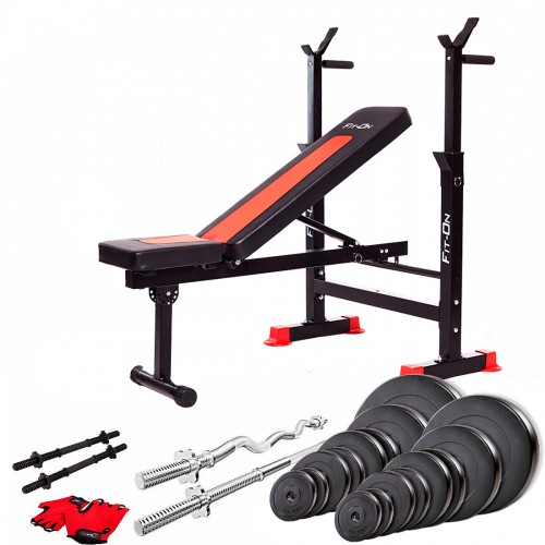 Лава тренувальна Fit-On FN-S101 + штанга та гантелі 105кг, код: 2110-0023 Лава тренувальна Fit-On FN-S101 + штанга та гантелі 105кг, код: 2110-0023