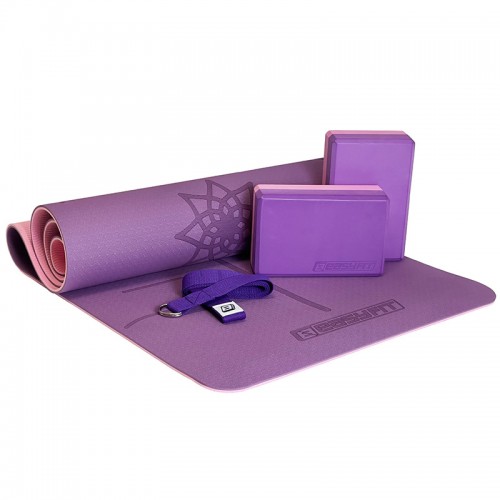Набір для йоги та фітнесу EasyFit Polarity Set (килимок, два блоки та ремінь) фіолетово-рожевий, код: EF-2421s-VP