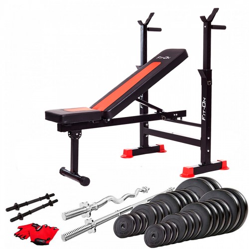 Лава тренувальна Fit-On FN-S101 + штанга та гантелі 123кг, код: 2110-0025 Лава тренувальна Fit-On FN-S101 + штанга та гантелі 123кг, код: 2110-0025