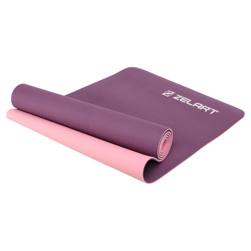 Килимок для йоги та фітнесу Record TPE 1830x610x6 мм, фіолетовий-рожевий, код: FI-7675