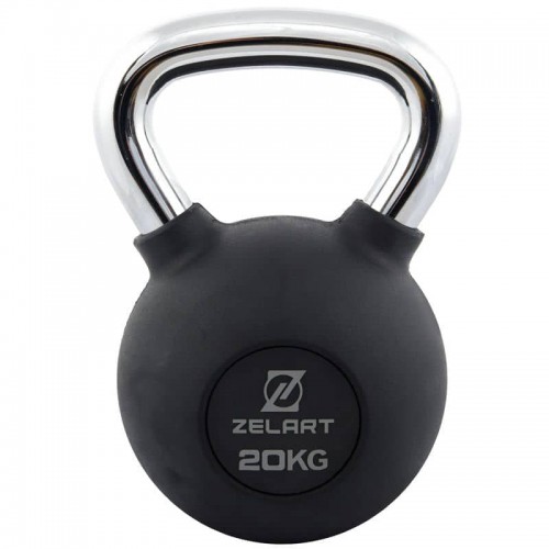 Гиря чавунна з гумовим покриттям та хромованою ручкою Zelart 20кг, чорний, код: TA-7794-20-S52 Гиря чавунна з гумовим покриттям та хромованою ручкою Zelart 20кг, чорний, код: TA-7794-20-S52