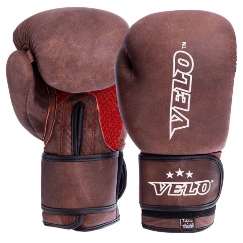 Рукавички боксерські Velo шкіряні на липучці 12 унцій, червоний, код: VL-2209_12R-S52