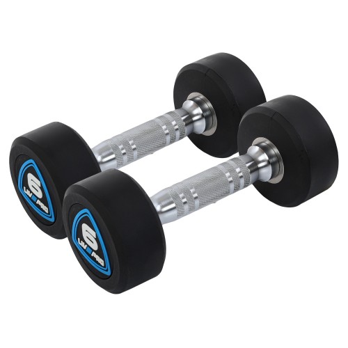 Гантелі цільні професійні з поліуретановим покриттям LiveUp 2х6кг, чорний-синій, код: LP8075-6 Гантелі цільні професійні з поліуретановим покриттям LiveUp 2х6кг, чорний-синій, код: LP8075-6