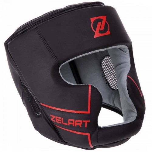 Шолом боксерський з повним захистом шкіряний Zelart XL чорний-червоний, код: VL-3151_XLR