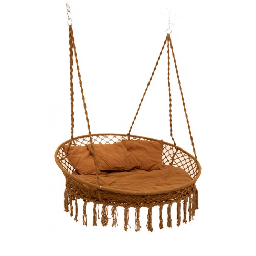 Підвісне крісло-гойдалка велика кругла WCG 140 см + м”яка подушка, коричневий, код: QNSW11BR-IF