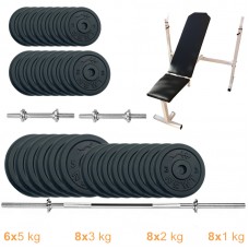 Лава для жиму з набором штанга + гантелі металеві Newt Gym Set-SKH Home 89 кг, код: NE-M-SKH-SET-89