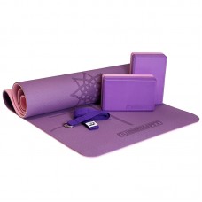 Набір для йоги та фітнесу EasyFit Polarity Set (килимок, два блоки та ремінь) фіолетово-рожевий, код: EF-2421s-VP