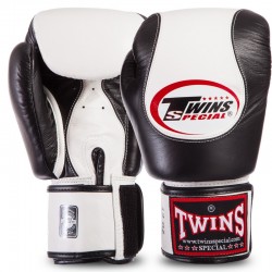 Рукавички боксерські шкіряні Twins 14 унцій, чорний-білий, код: BGVL9_14BKW