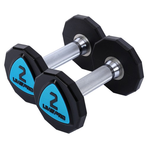 Гантелі цільні професійні з поліуретановим покриттям LiveUp 2х2кг, чорний-синій, код: LP8003-2-S52 Гантелі цільні професійні з поліуретановим покриттям LiveUp 2х2кг, чорний-синій, код: LP8003-2-S52