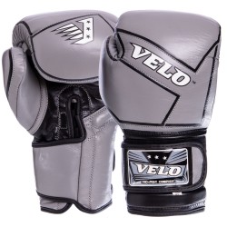 Рукавиці боксерські шкіряні на липучці Velo 10 унцій, сірий, код: VL-2218_10GR-S52