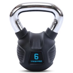 Гиря тренувальна цільна гумова з хромованою ручкою LiveUp 6кг, чорний, код: LP8043-6-S52