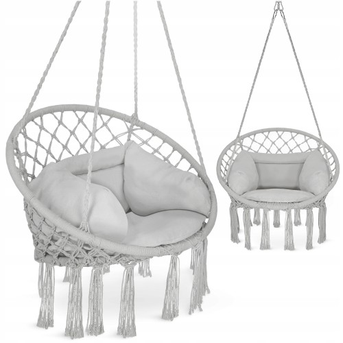 Крісло-гойдалка підвісна, плетена з подушкою 4Fizjo Boho Dream 80 см, сірий, код: P-5905973404532