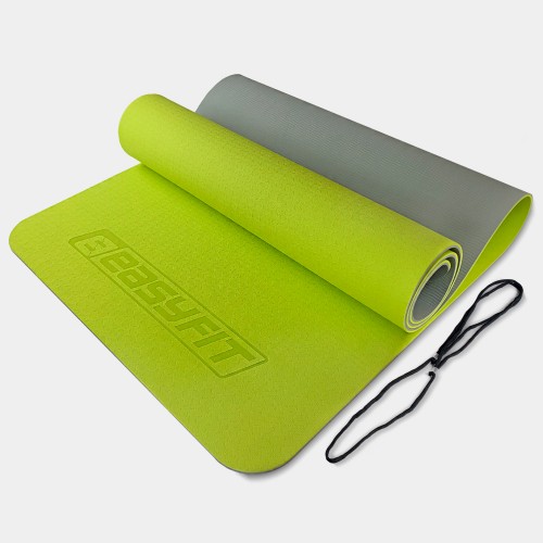 Килимок для йоги та фітнесу EasyFit TPE+TC двошаровий, 1830х610х6 мм, лимонний-сірий, код: EF-1924-LGGY-EF