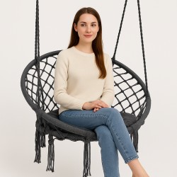 Крісло-гойдалка підвісна кругла WCG 80 см + м’яка подушка, графітовий, код: QNSW01GR-IF