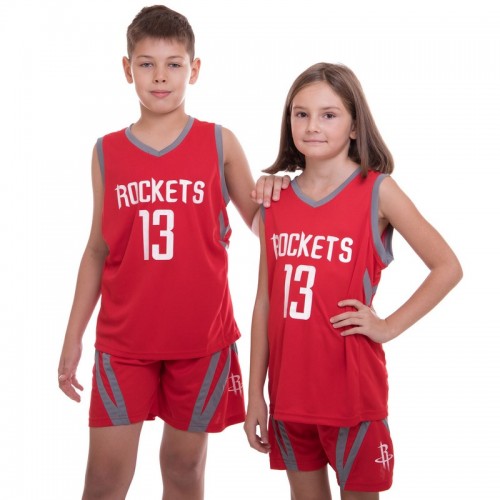 Форма баскетбольна підліткова PlayGame NB-Sport NBA Rockets 13 S (6-8 років), ріст 120-130см, червоний-сірий, код: BA-0966_SRGR-S52