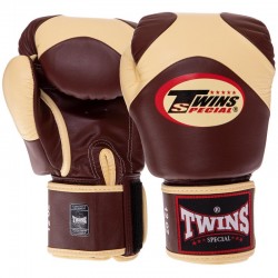 Рукавички боксерські шкіряні Twins Velcro 12 унцій, темно-коричневий-ванільний, код: BGVL13_12DBB