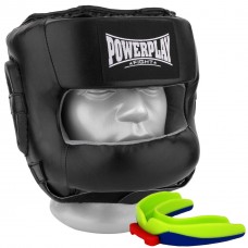 Боксерський шолом тренувальний PowerPlay з бампером PU + Amara (капа в комплекті), розмір L, чорний, код: PP_3067_L_Black