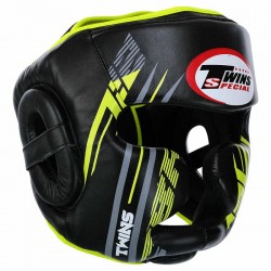 Шолом боксерський з повним захистом шкіряний Twins L, чорний-салатовий, код: TBS123_LBKLG Шолом боксерський з повним захистом шкіряний Twins L, чорний-салатовий, код: TBS123_LBKLG