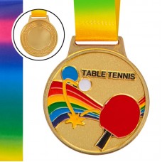 Медаль спортивна зі стрічкою кольорова PlayGame Настільний Теніс d-65 мм золота, код: C-0341_G