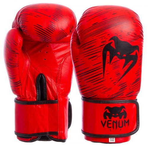 Рукавички боксерські шкіряні Venum на липучці 14 унцій, червоний, код: MA-5430_14R