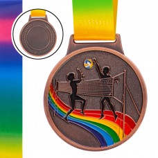 Медаль спортивна зі стрічкою кольорова PlayGame Волейбол d-65 мм бронза, код: C-0343_B