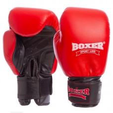 Рукавички боксерські професійні з печаткою ФБУ Boxer Profi шкіряні 10 унцій, червоний, код: BO-2001_10R