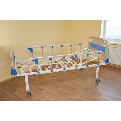 Ліжко медична функціональна Атон КФ-2-МП-БП-ОП-К75 з пластиковими бильця, огорожами і колесами 75, код: 1582413266-A