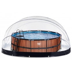 Басейн каркасний з накриттям  Exit "Дерево" 427х122 см з нагрівом води, код: 30.27.14.10 НТ